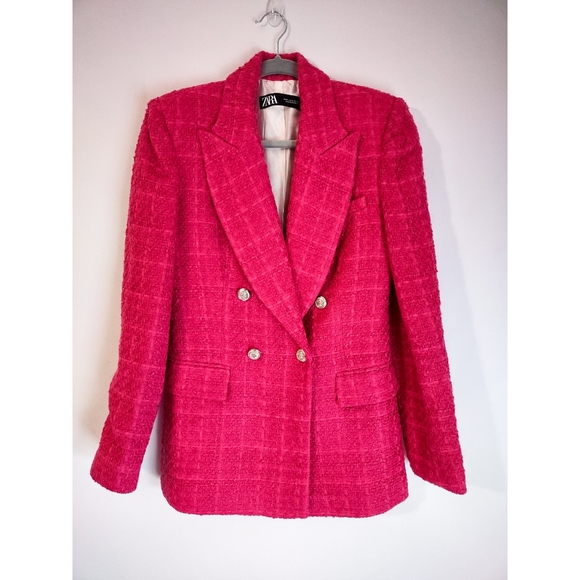 Zara Jackets & Coats Zara Double Breasted Blazer Pink Textured Barbiecore Academia Tweed